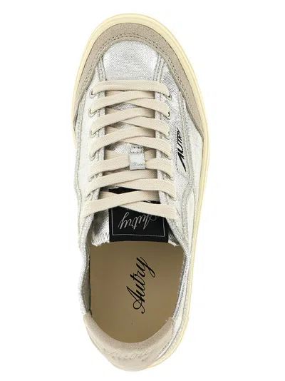 Autry Windscape Low Silver Canvas Suede Cow Leather Rubber Sneakers In Gray