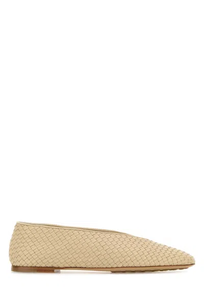 Bottega Veneta Leather Rosa Ballerinas With Flat Sole And Woven Texture In Gold