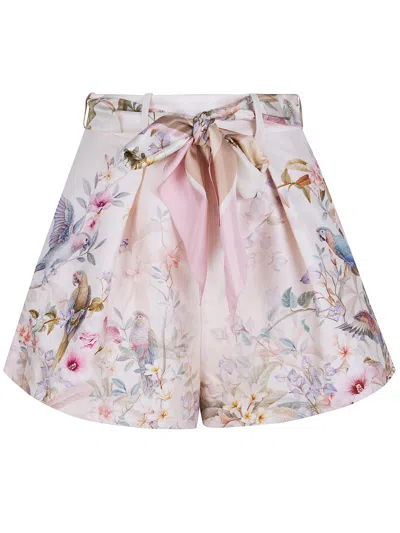 Zimmermann Rebellion Multicolor Shorts With Bow On The Front And All-over Floral Motif In Cotton And Silk Woman In Multi