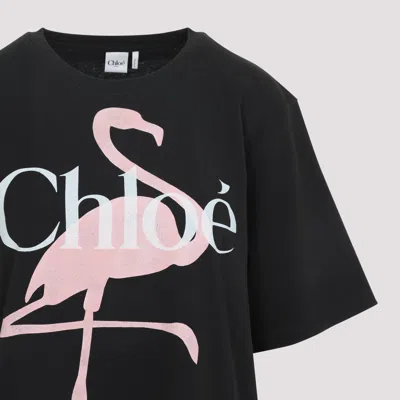 Chloé Women Black Crewneck T-shirt With Maxi Logo Print On The Front In Cotton Woman In Black