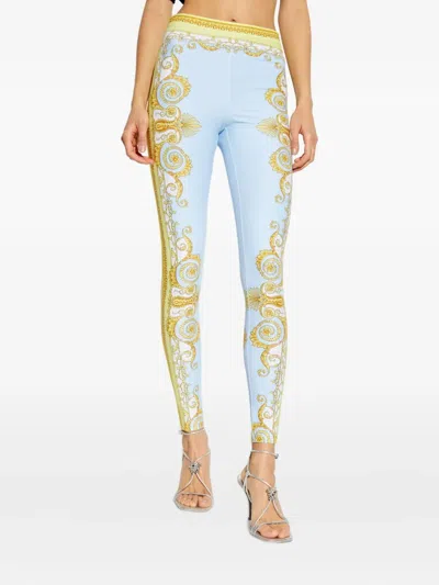 Versace Light Blue Baroque Pattern Work-out Leggings