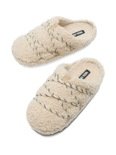 Moon Boot Teddy Texture Slippers Flat Sole Lace In Neutral