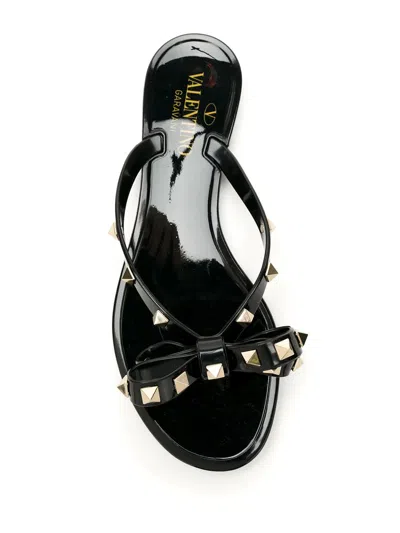Valentino Garavani Mini Bow Sandals With Platinum-finish Studs In Black