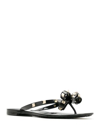 Valentino Garavani Mini Bow Sandals With Platinum-finish Studs In Black