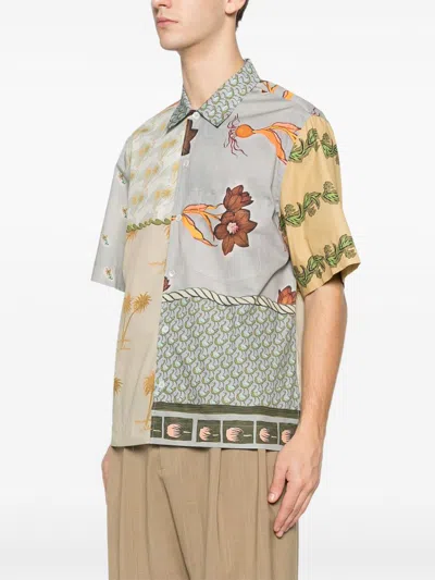 Paul Smith Textile Patchwork Muted Tones Casual Shirt In Multi