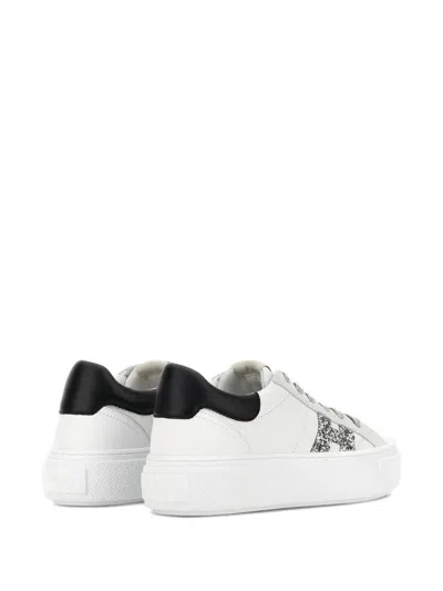 Hogan Crosswind Nappa Leather And Suede Sneakers With Glitter H Detail In White