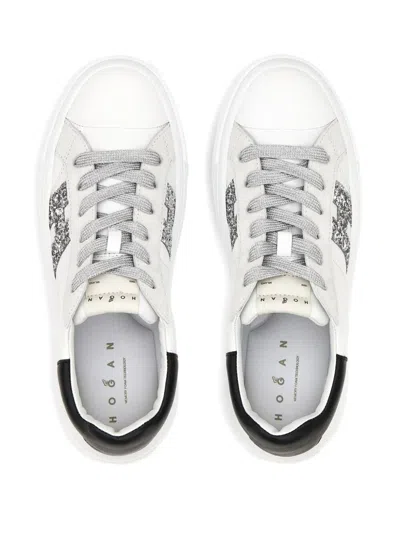 Hogan Crosswind Nappa Leather And Suede Sneakers With Glitter H Detail In White