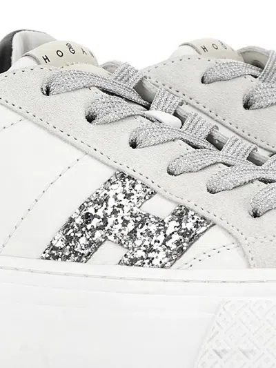 Hogan Crosswind Nappa Leather And Suede Sneakers With Glitter H Detail In White