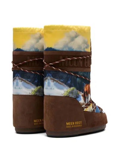 Moon Boot Womens Bronze Com  X Guest In Residence Icon Printed Shell And Suede Boots Eur 35 / 2 Uk In Multi