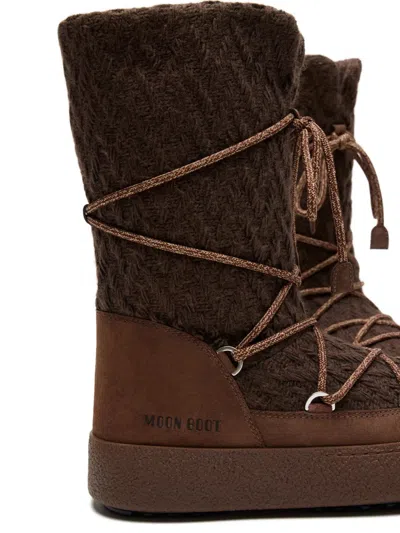 Moon Boot Knit Mini Boots With Non-slip Sole For Women In Brown