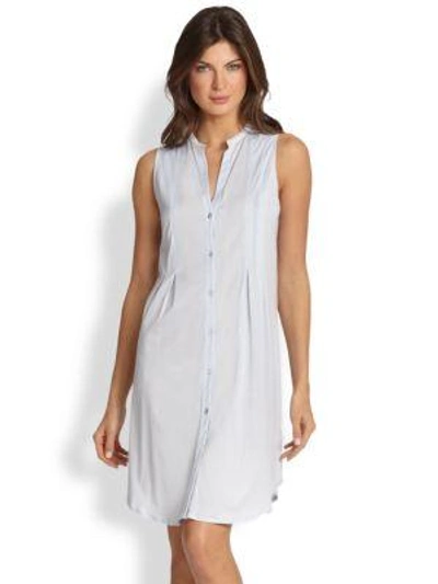 Hanro Cotton Deluxe Sleeveless Shirtwaist Nightgown In Blue Glow