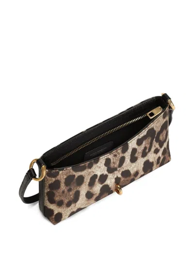 Dolce & Gabbana Lock Leather-trimmed Leopard-print Satin-twill Shoulder Bag In Animal Print