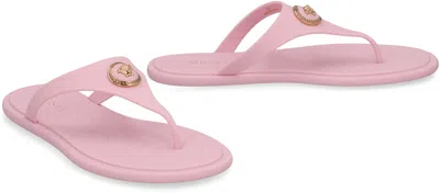 Versace Gianni Ribbon Pink Sandals With Metallic Medusa Head On The Front In Rubber Woman