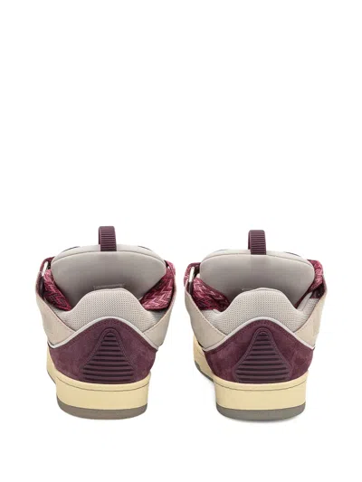 Lanvin Curb Leather And Fabric Sneakers In Beige And Burgundy In Brown
