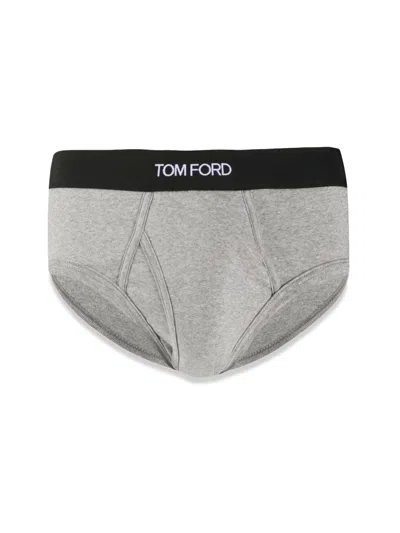 Tom Ford Logo-waist Briefs In Gray