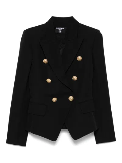 Balmain Double-breasted Wool Fitted Jacket In Brown