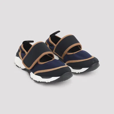 Marni Dark Blue And Black Mary Jane Running Polyamide Sneakers In Multi