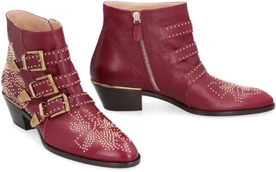 Chloé 40mm Susanna Studded Leather Ankle Boots In Red