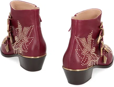 Chloé 40mm Susanna Studded Leather Ankle Boots In Red