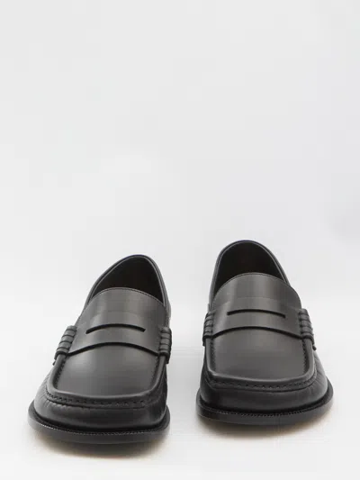 Loewe Penny Strap Round Toe Stitched Detailing Loafers In Black