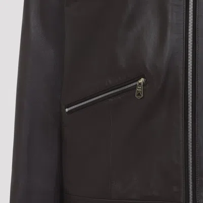 Paul Smith Regular Fit Leather Jacket Collared Design In Brown