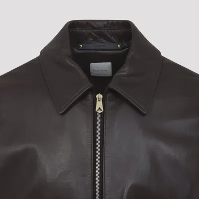 Paul Smith Regular Fit Leather Jacket Collared Design In Brown