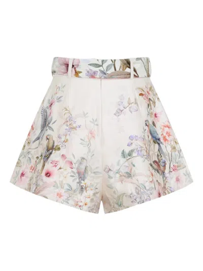 Zimmermann Rebellion Multicolor Shorts With Bow On The Front And All-over Floral Motif In Cotton And Silk Woman In Multi