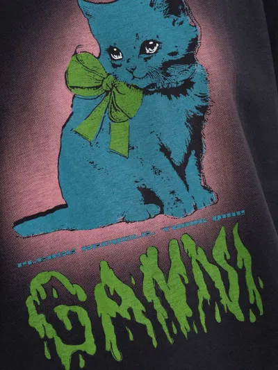 Ganni Basic Cotton Jersey Neon Kitty T-shirt In Black