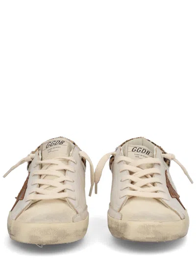 Golden Goose Super-star Sneakers In Suede With Worn Effect And Leopard Print Hairy Cow In White