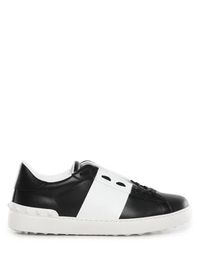Valentino Garavani Open Leather Sneakers With Contrast Band And Stud Details Shoes In Black
