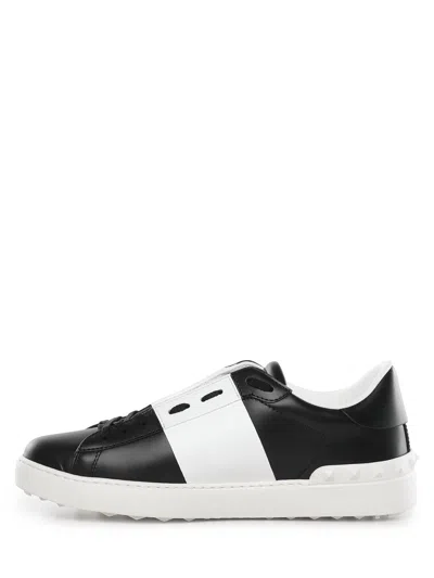 Valentino Garavani Open Leather Sneakers With Contrast Band And Stud Details Shoes In Black