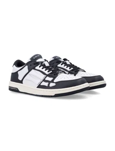 Amiri Skel Top Low White And Black Sneakers With Skeleton Patch In Leather Man In Black
