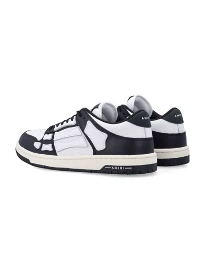 Amiri Skel Top Low White And Black Sneakers With Skeleton Patch In Leather Man In Black