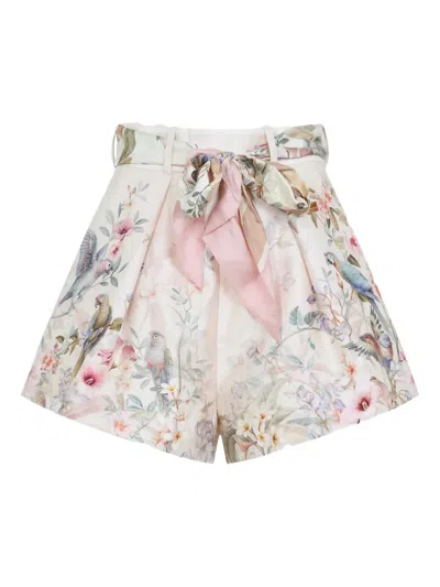 Zimmermann Rebellion Multicolor Shorts With Bow On The Front And All-over Floral Motif In Cotton And Silk Woman In Multi
