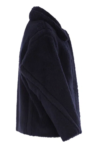 Max Mara Alpaca Wool Jacket Collared Design Front Pockets In Blue
