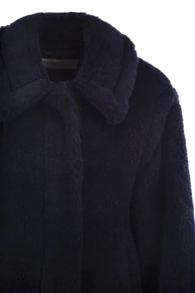 Max Mara Alpaca Wool Jacket Collared Design Front Pockets In Blue