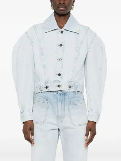 Givenchy Cropped Cocoon Jacket Front Back Yoke Pockets In Blue