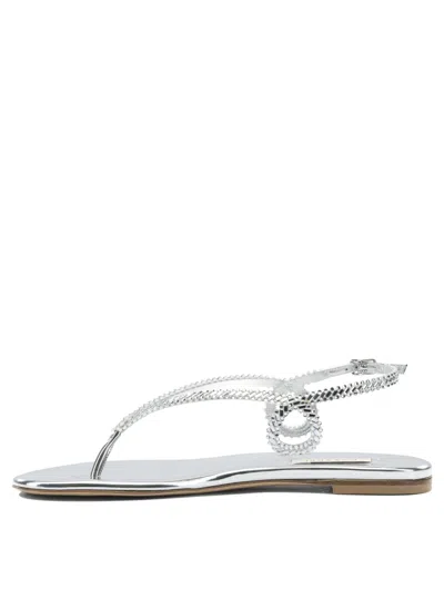 Casadei Silver Calf Leather Bos Taurus Flat Sandals In Gray