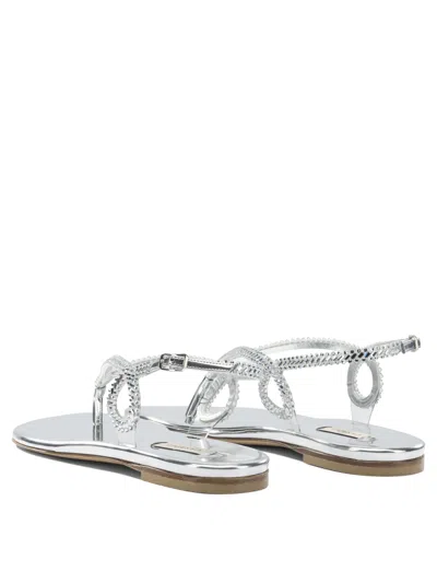 Casadei Silver Calf Leather Bos Taurus Flat Sandals In Gray