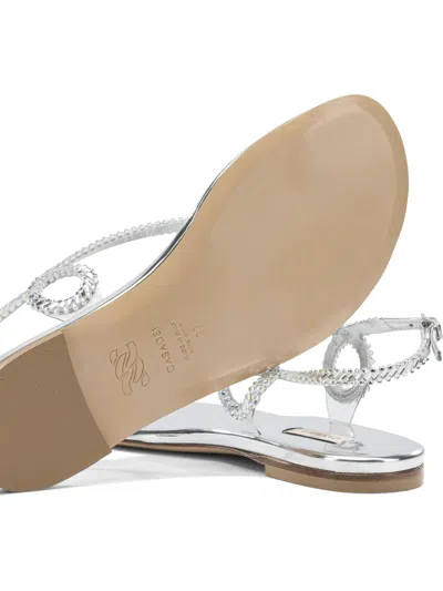 Casadei Silver Calf Leather Bos Taurus Flat Sandals In Gray