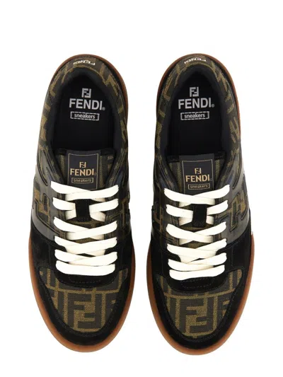 Fendi Match Ff Jacquard Fabric And Suede Sneakers In Black