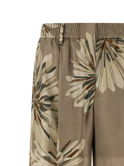 Brunello Cucinelli Elegant Silk Trousers With Stamped Floral Design In Brown