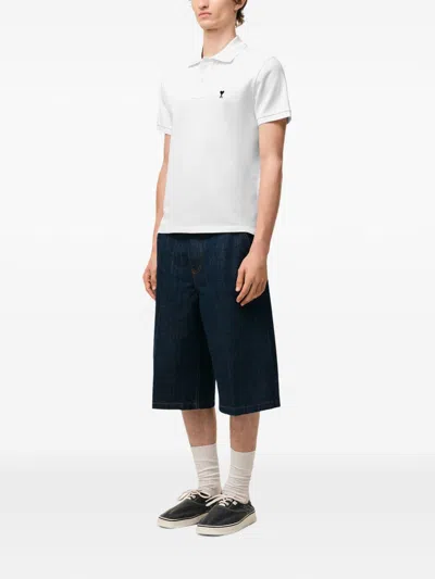 Ami Alexandre Mattiussi Ami Paris Men White Polo Shirt With Adc Embroidery On The Front And Classic Collar In Cotton Man In Multi