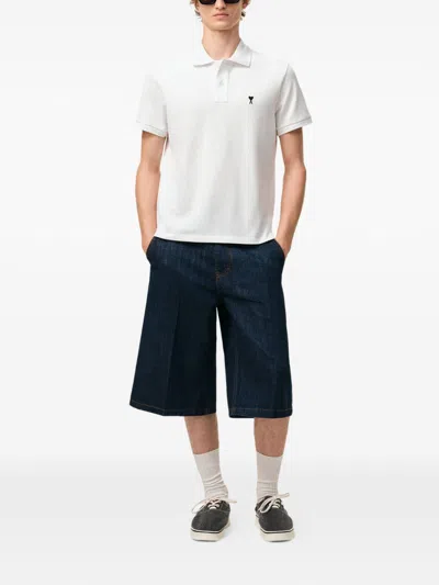 Ami Alexandre Mattiussi Ami Paris Men White Polo Shirt With Adc Embroidery On The Front And Classic Collar In Cotton Man In Multi