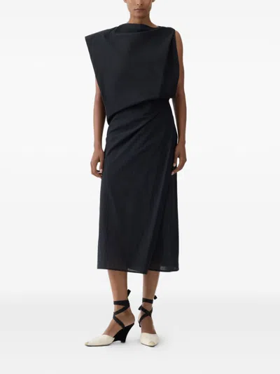 Jacquemus Drap Cotton-blend Poplin Midi Dress In Black