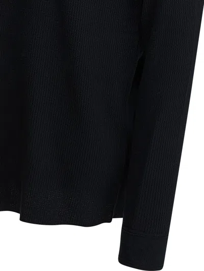 Beams Waffle-texture Long-sleeve T-shirt In Black