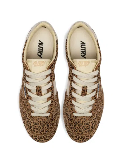 Autry Brushed Suede And Leather Sneakers With Jacquard Logo In Multi