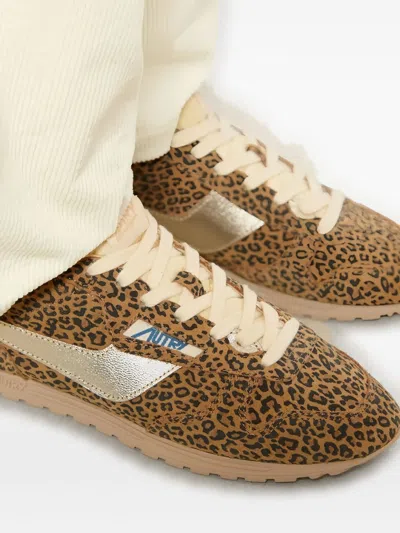 Autry Brushed Suede And Leather Sneakers With Jacquard Logo In Multi