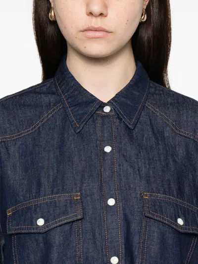 Khaite Neutrals Grenon Cropped Denim Cotton Shirt In Blue