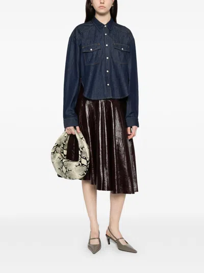 Khaite Neutrals Grenon Cropped Denim Cotton Shirt In Blue
